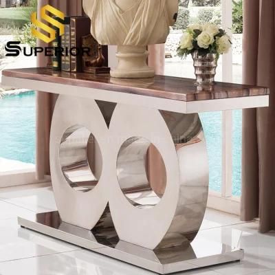 Antique Furniture Stainless Steel Luxury Metal Marble Console Side Table