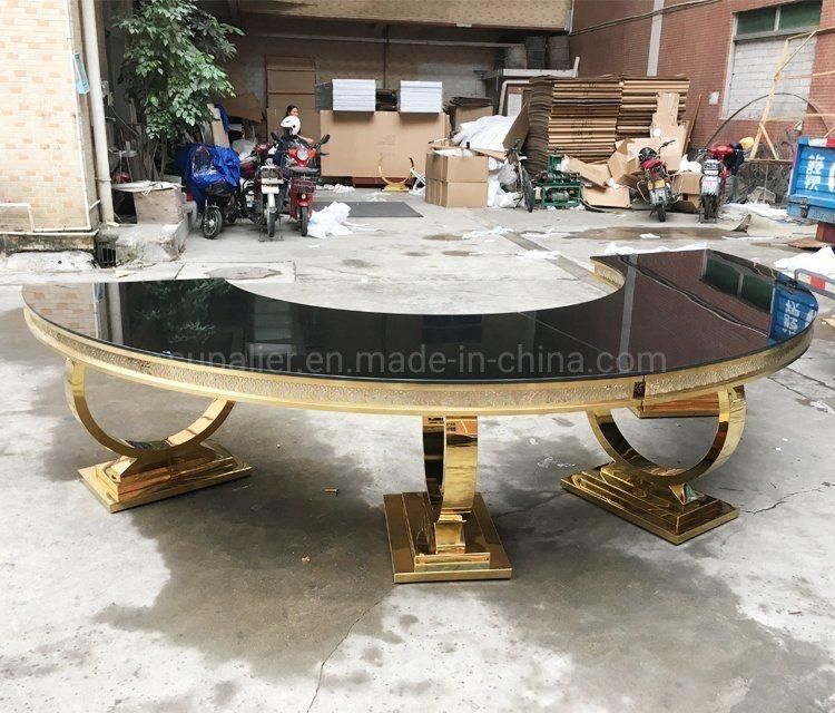 Wedding Furniture Black Tempered Glass Half Moon Table For Events