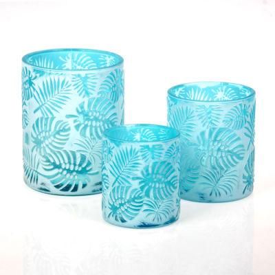 Embossed Round Shape Glass Candle Holder for Christmas Decoration