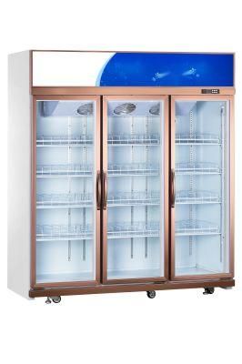 Commercial Refrigerator Glass Door Beverage Display 3 Doors Vertical Showcase