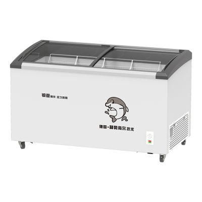 China Factory Wholesale Price Ice Cream Showcase Commercial Curved Glass Door Freezer Low Price