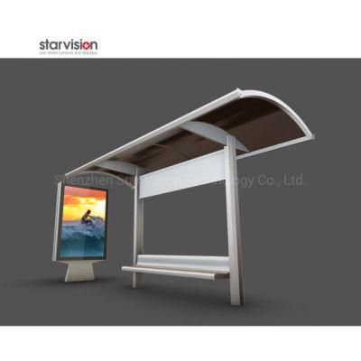 Simple Elegant Stainless Steel Ooh Bus Shelter with Scrolling Advertising Lightbox for Municipal