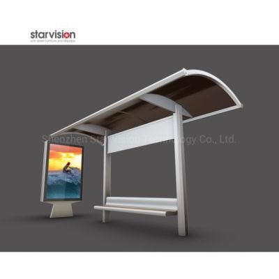 Simple Elegant Stainless Steel Ooh Bus Shelter with Scrolling Advertising Lightbox for Municipal