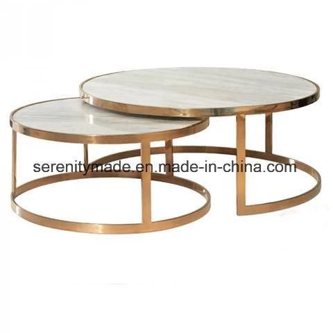 Apartment Furniture Living Room Nesting Marble Coffee Table with Metal Frame