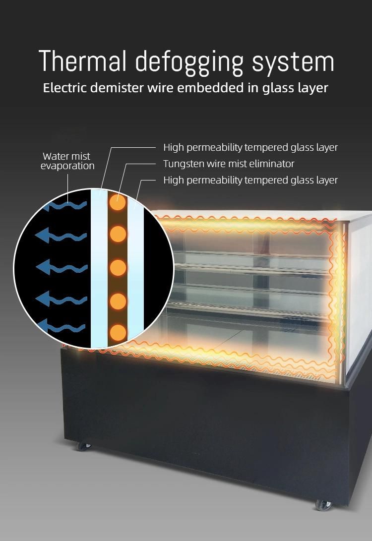 Curved Glass Stainless Steel Cake Display Fridge Showcase