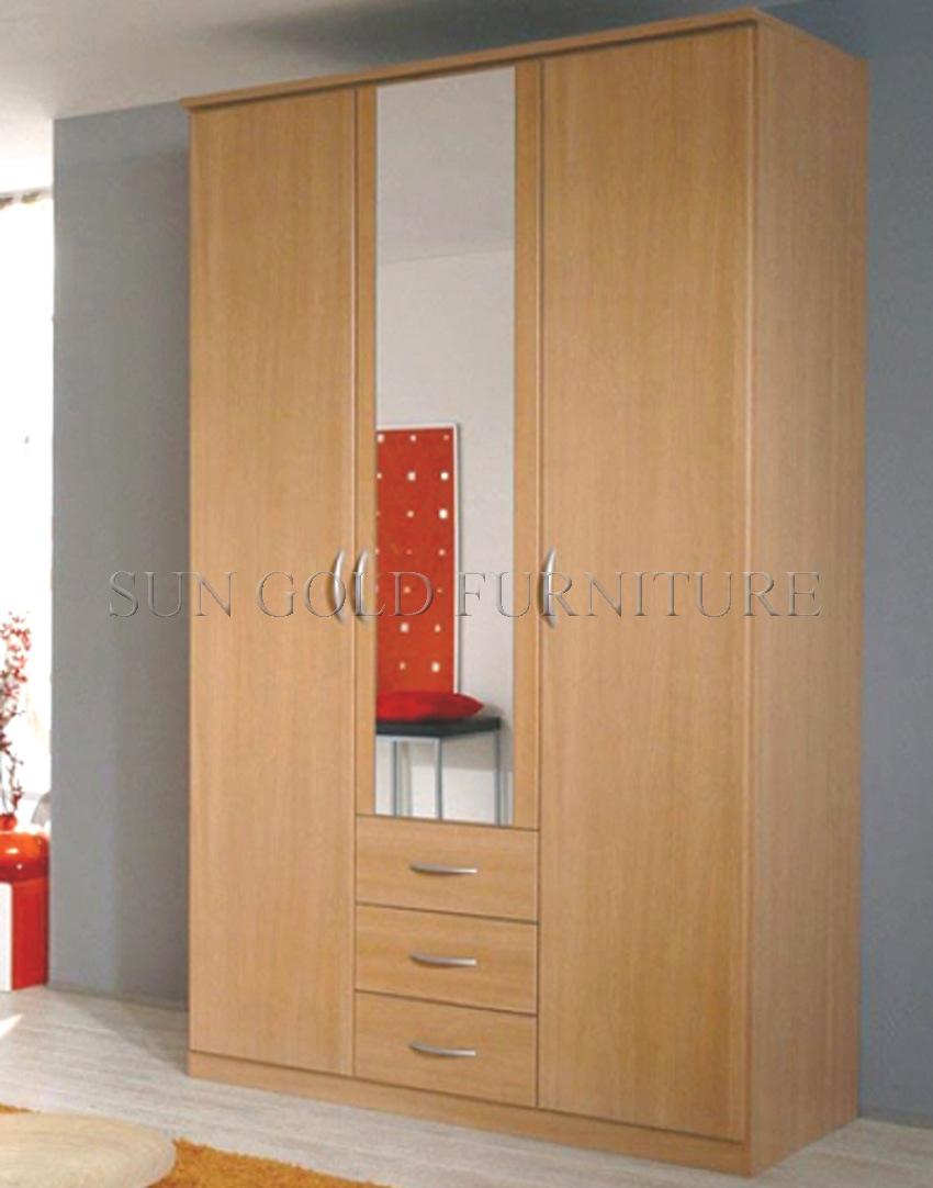 Modern Home Bedroom Furniture Swing Mirror High Gloss Three Doors Wardrobe