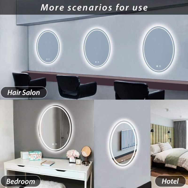 Oval Bathroom LED Mirror Lighted Makeup Mirror Dimmable Vanity Mirror Anti-Fog Wall Mounted Mirror with Lights