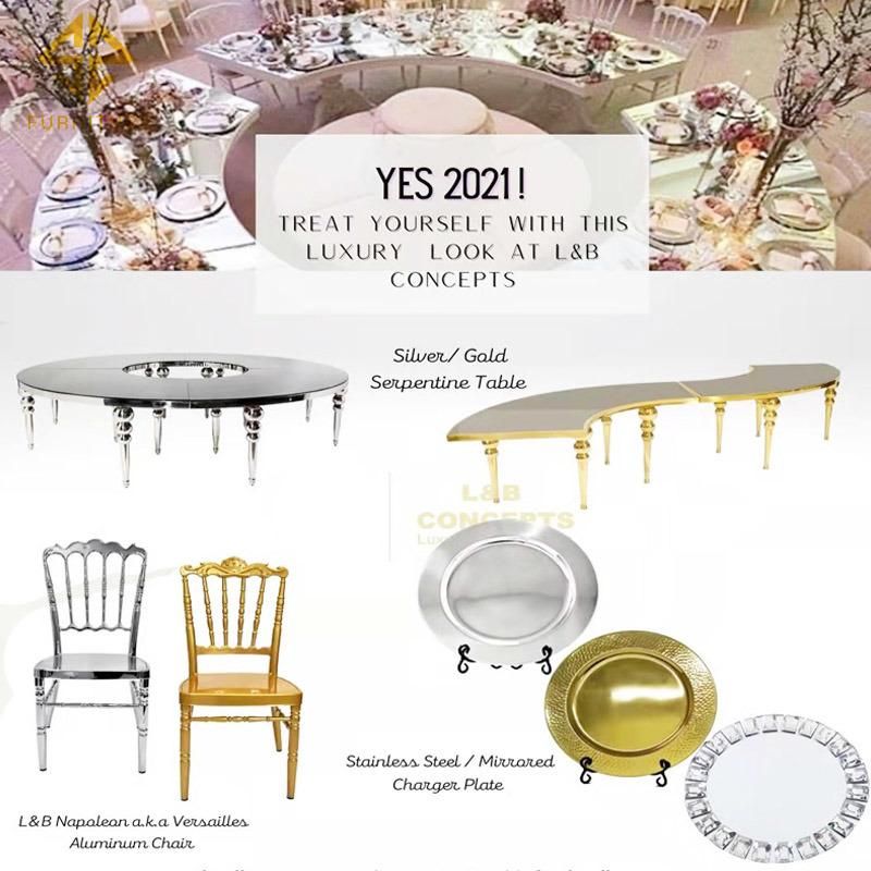 New Model Crystal Mirror Glass Top Gold Stainless Steel Cake Table Wedding