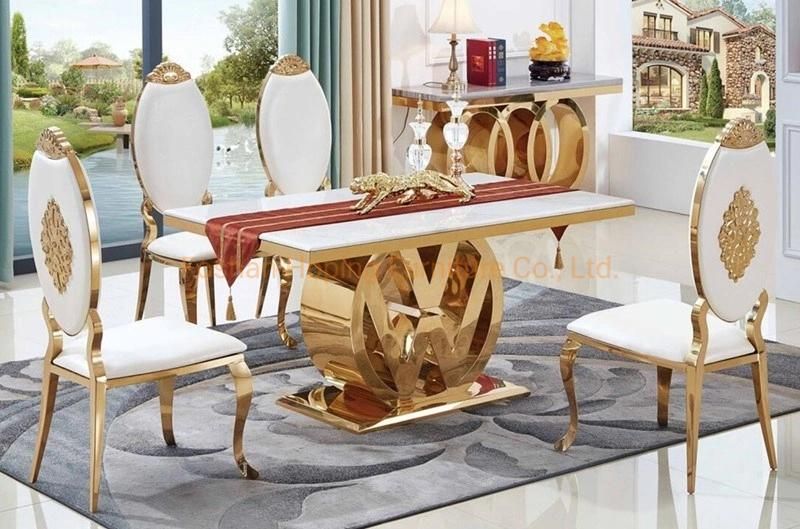 Luxury Style Glossy Golden Frame Wedding Dining Table with White Board Top