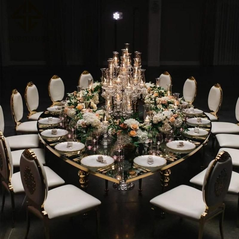 New Arrival Designed Tempered Glass Wedding Dining Table Stainless Steel Dining Table Set Gold