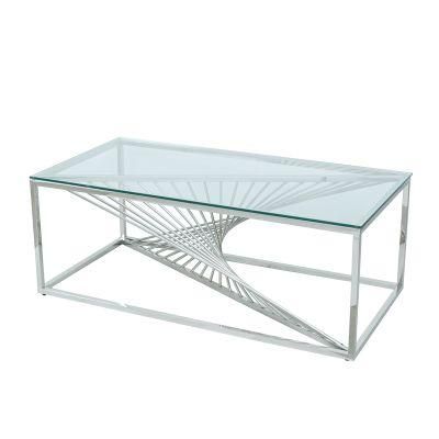 Luxury Modern Style Tempered Glass Stainless Steel Leg Coffee Table for Living Room Bedroom