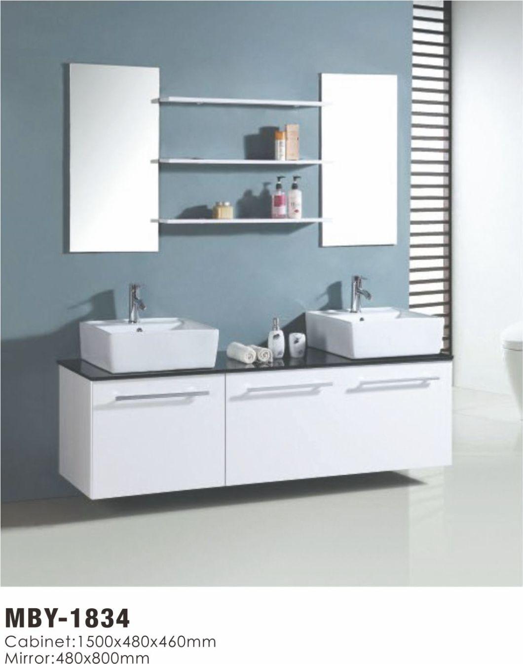 Double Sinks Melamine Bathroom Cabinet with Mirror Cabinet with Side Cabinet