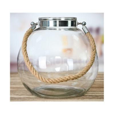Giant American Country Retro Hemp Rope Portable Candlestick Glass Decorative Candle Lanterns Glass Candle Holders Vase