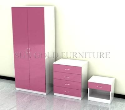 Pink Color High Gloss Wardrobe Set Chest Bedroom Furniture Set (SZ-WD014)
