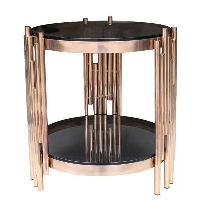Modern Luxury Coffee Table Furniture with Double Level Glass in Rose Gold