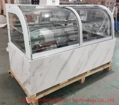 Curved Glass Display Cabinet Front Open Door Cake Chiller Display Refrigeration Equipment