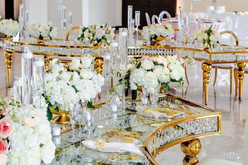 Stainless Steel with Glass Top Table for Dining Room Wedding