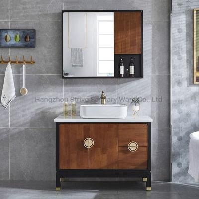 Chinese Style Solid Wood Glass Bathroom Cabinet Bathroom Accessories Vanity with Mirror