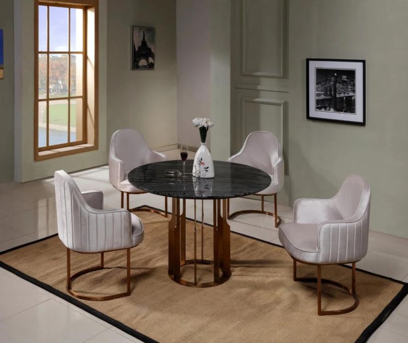 High Quality Home Furniture Modern Round Dining Table with Marble and Metal Base