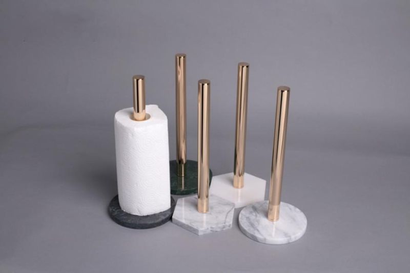 Manufacturer French Round/Hexagon Marble Base Paper Towel Holder Marble Handicrafts for Bathroom Use in Home and Hotel