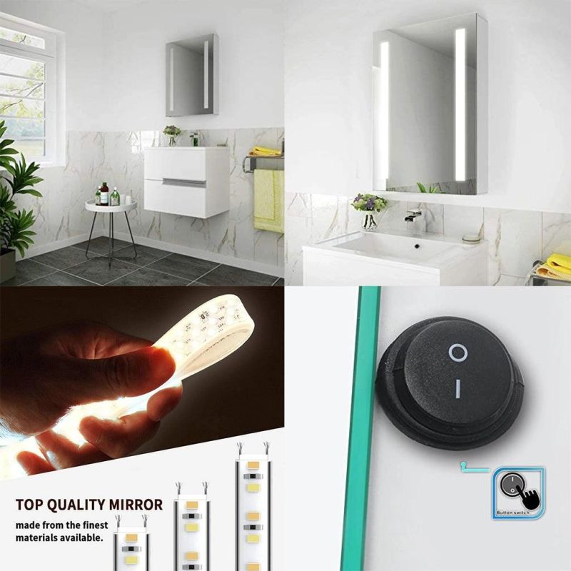 Sally Bathroom Mirror Medicine Storage Cabinet Waterproof Defogger Wall Mounted Vanity Dimmer Switch LED Mirror