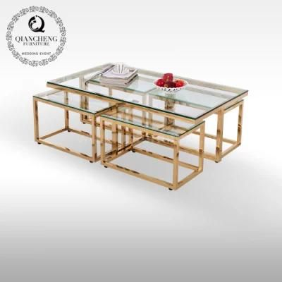 Extendable Tempered Glass Top Gold Stainless Steel Coffee Table