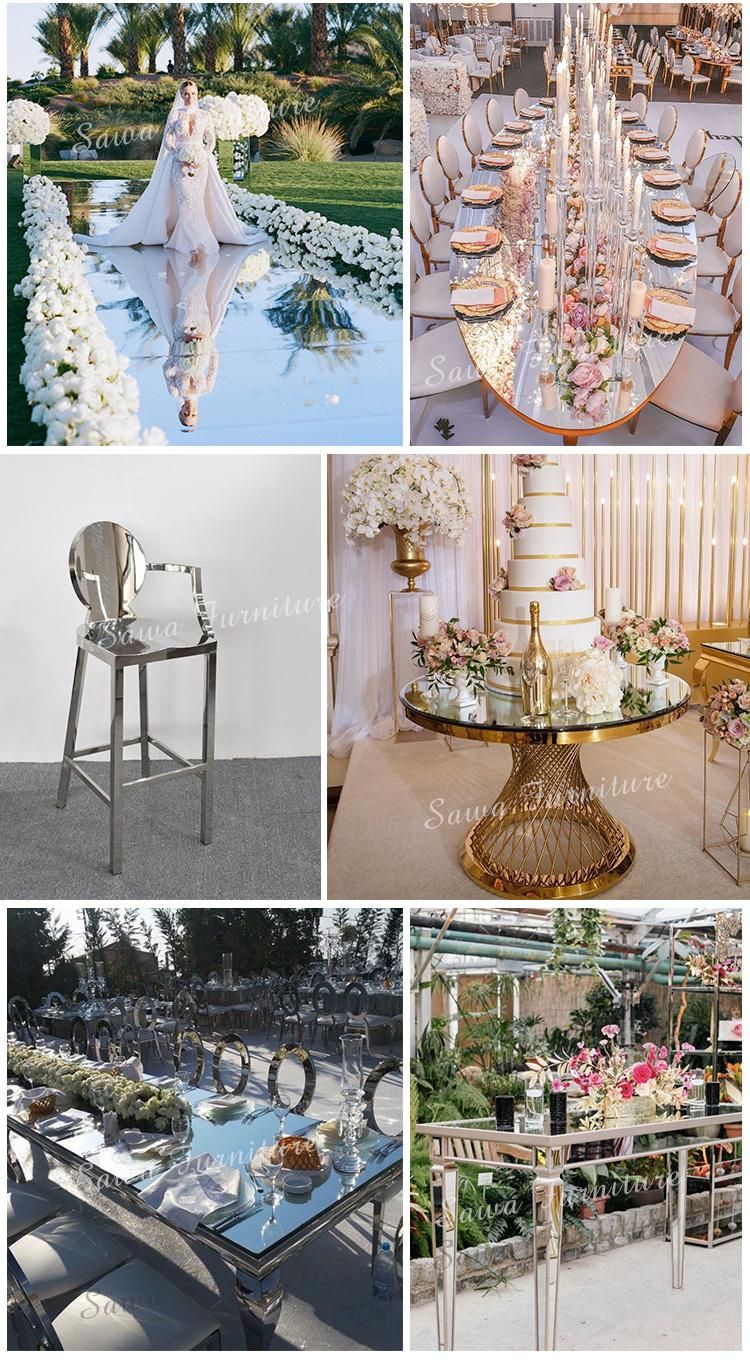 Hot Sale Luxury Stainless Steel with Glass Top Table for Wedding and Event