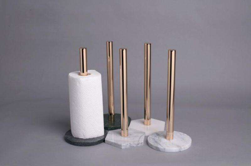 Manufacturer French Round/Hexagon Marble Base Paper Towel Holder Marble Handicrafts for Bathroom Use in Home and Hotel