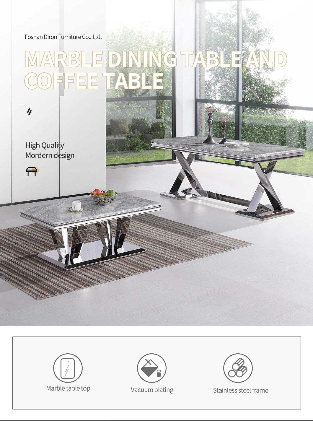 Hotel Home Furniture Stainless Steel Metal Legs Glass Stone Marble Coffee Table for Decoration