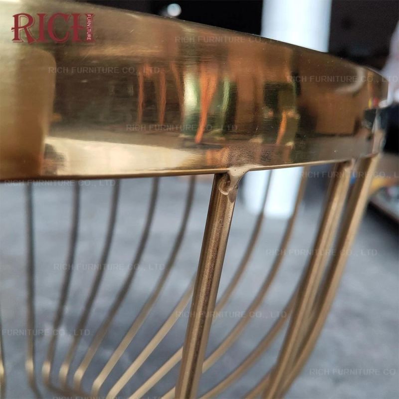 Golden Stainless Steel Wire Base Coffee Table for Living Room
