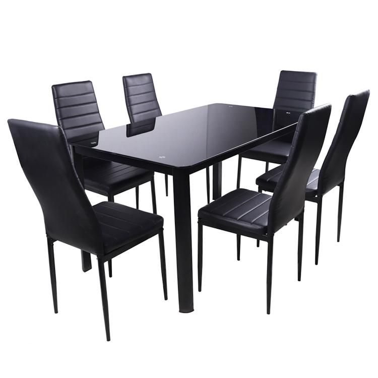 Cheap Dining Furniture Restaurant Modern 6 Chairs Room Glass Dining Table Set
