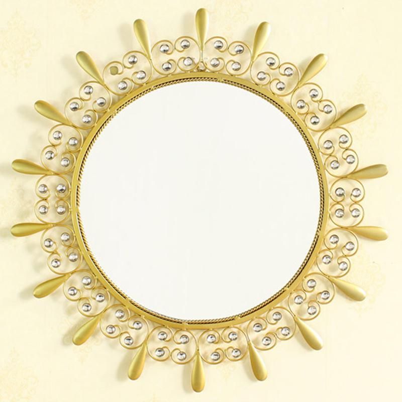 Otel Project Sun Shaped Decorative Metal Wall Mirror with Glass Tile