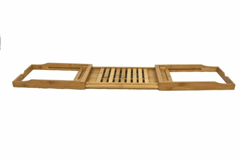 Bamboo Bathtub Caddy Tray Wooden Bath Tray with Extending Arms, Reading Rack, Tablet Holder, Cellphone Tray and Wine Glass Holder