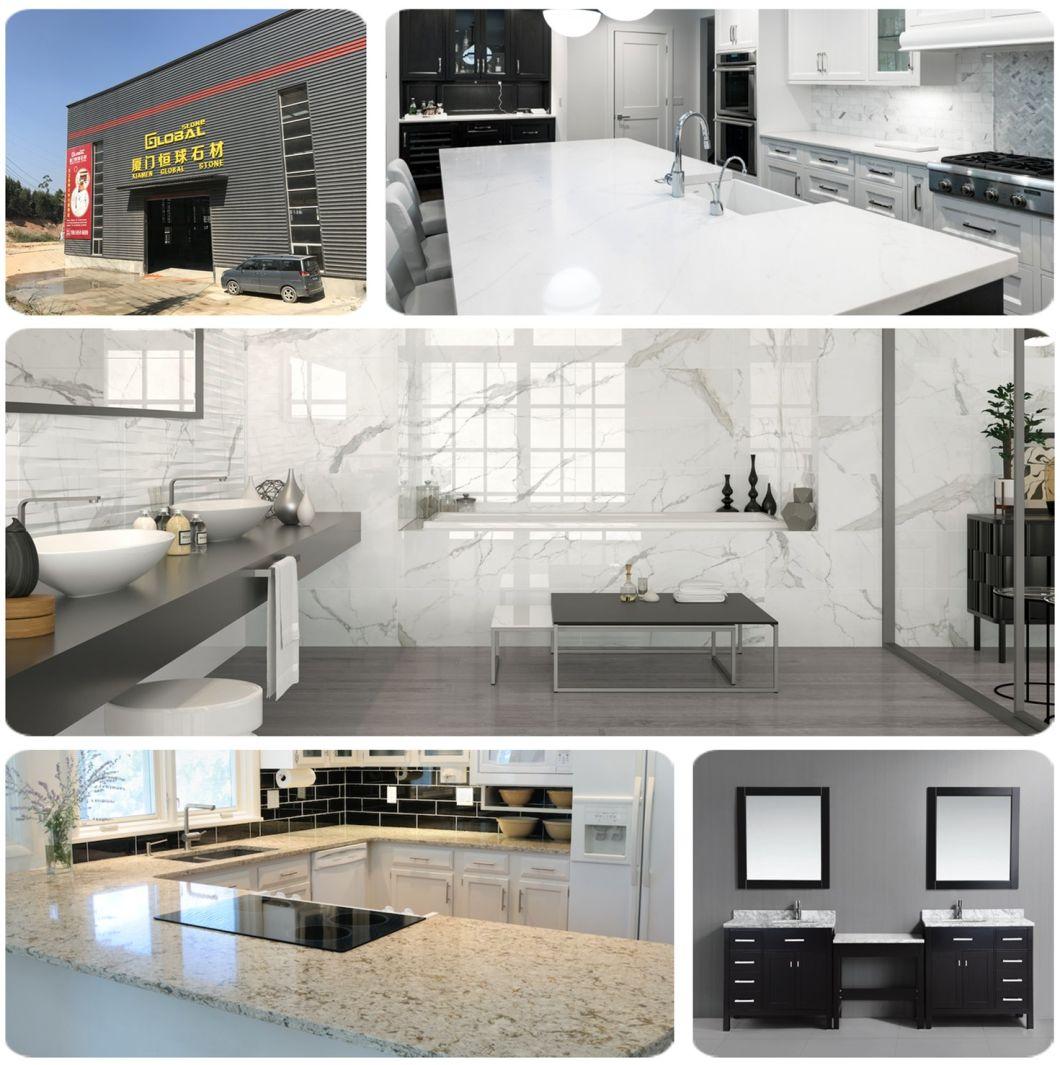 Cheap Custom Grey Glass Quartz Countertop Combo for Kitchen Cabinet/Furniture/Bathroom Vanity/Vanities