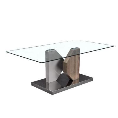 New Design Home Furniture Modern Rectangle Simple Style Glass Coffee Table with Stainless Steel Base