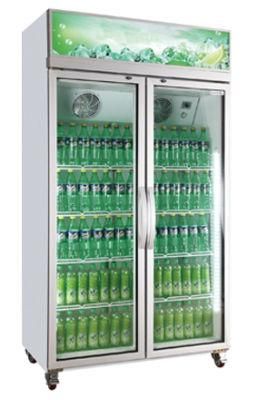 Ventilated Refrigerated Double Glass Doors Cooler, Kitchen Refrigeration, Vertical Display Showcase, Glass Door Merchandiser