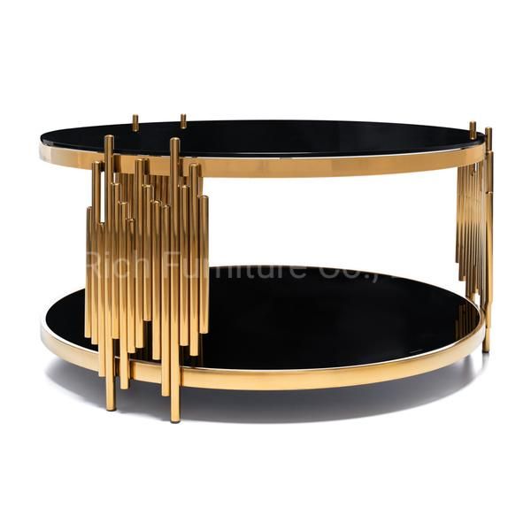 Living Room Furniture Black Tempered Glass Top with Golden Metal Base Coffee Table