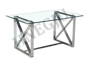 Wholesale Modern Design Stainless Steel Dining Table with Glass Top Modern Dining Room Free Sample