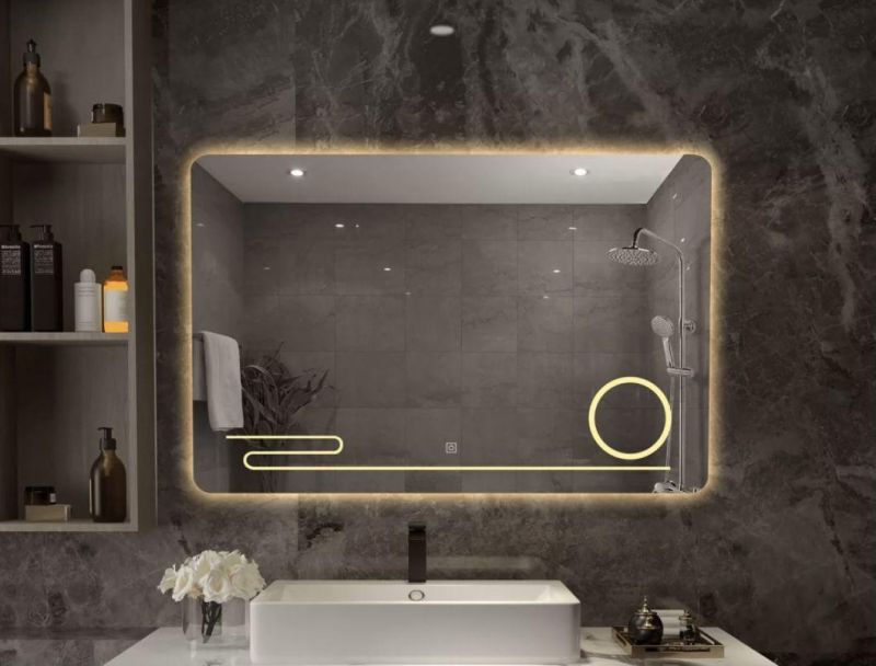 Smart Bathroom Mirror Toilet Square Wall LED Demister with Light Touch Screen Toilet Makeup Mirror