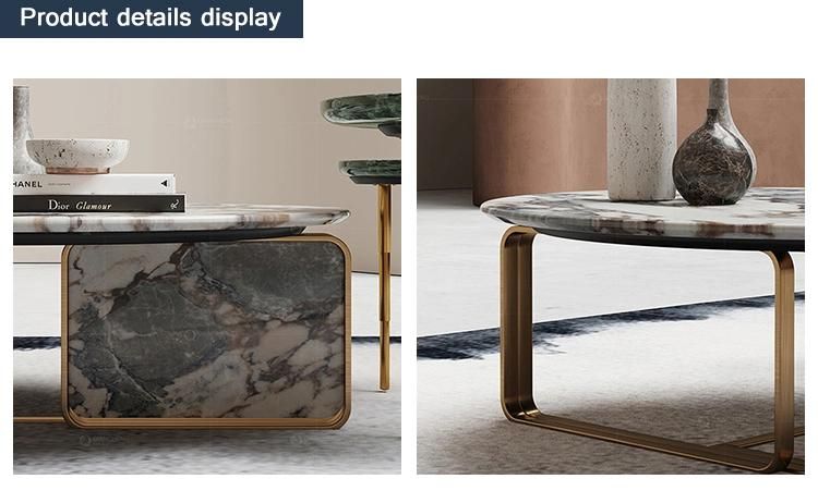 Wholesale Luxury Metalic Portable Marble Side Coffee Table Set