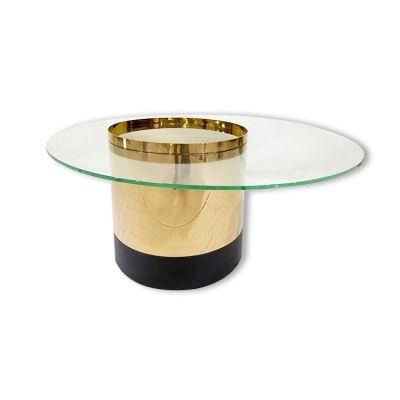 Light Luxury Living Room Furniture Glass Coffee Table with Stainless Steel Base Center Table for Hotel