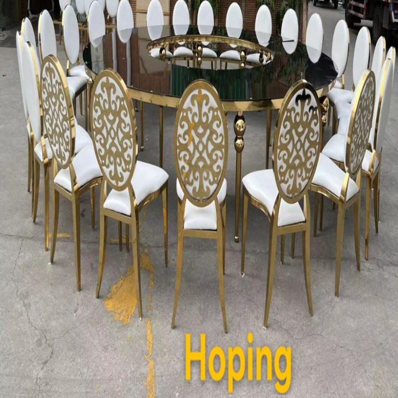 Modern China Home Hotel Wholesale Glass/ Marble Top 8 6 10 12 Seaters Round Rectangle Dining Chair Table Furniture Set Royal Event Wedding Gold Banquet Table