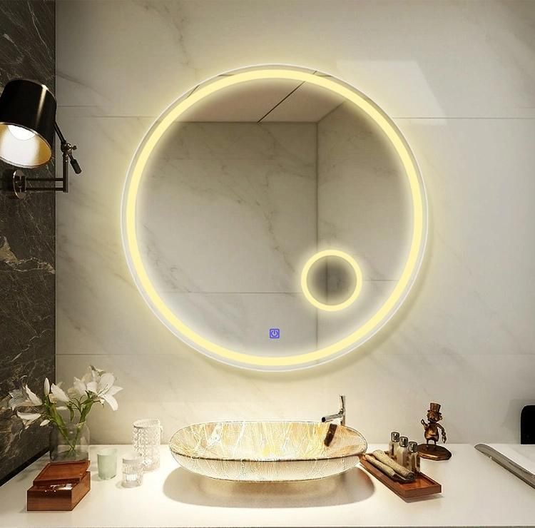 Smart Modern Room Framed Illuminated Round LED Bath Mirror with Light
