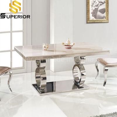Luxury Double Round Stainless Steel Base Marble Dining Table Set