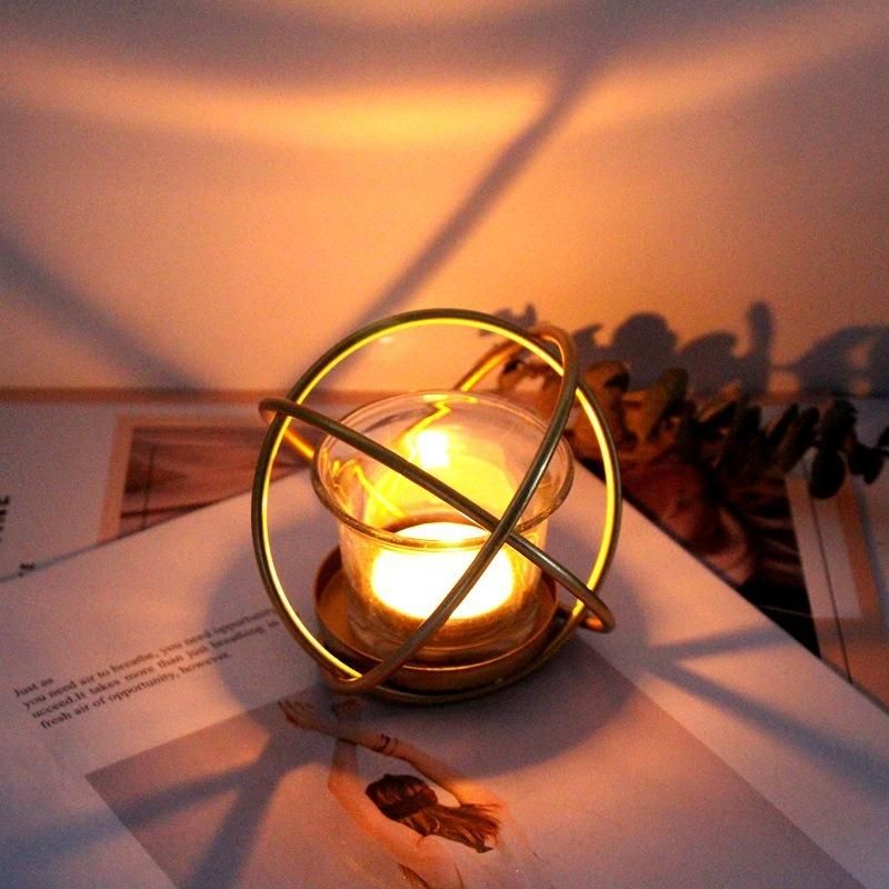 Iron and Glass Orbits Hurricane Candle Holder, Removable Glass Hurricane