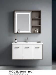Wall Mounted Tempered Glass Basin Solid Wood Bathroom Cabinet Three Drawers Bathroom Cabinet with Mirror in PVC