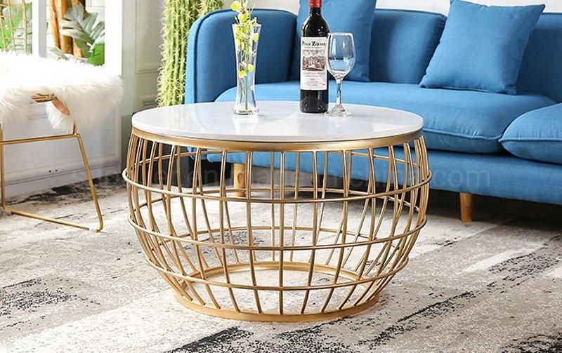 Modern New Marble Gold Metal Wire Coffee Table Round
