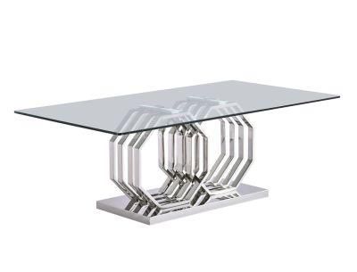 Silver Coffee Table with Clear Tempered Glass Top