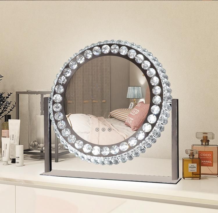 Beauty Salon Espejo LED Crystal Makeup Dressing Desktop Lighted Luxury Mirror
