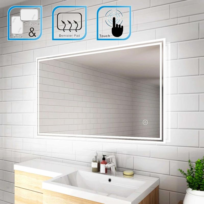 Sally Fog Free Makeup Decorative Glass Wall Mounted LED Backlit Waterproof Bathroom Mirror